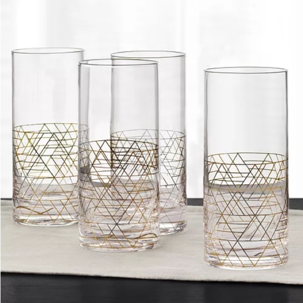 Set of 4 Gold Decal Drinking Glasses by Hotel Collection